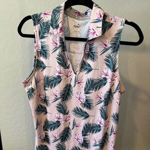 PUMA Women’s Sleeveless Golf Polo – Tropical Floral Print | Size Medium